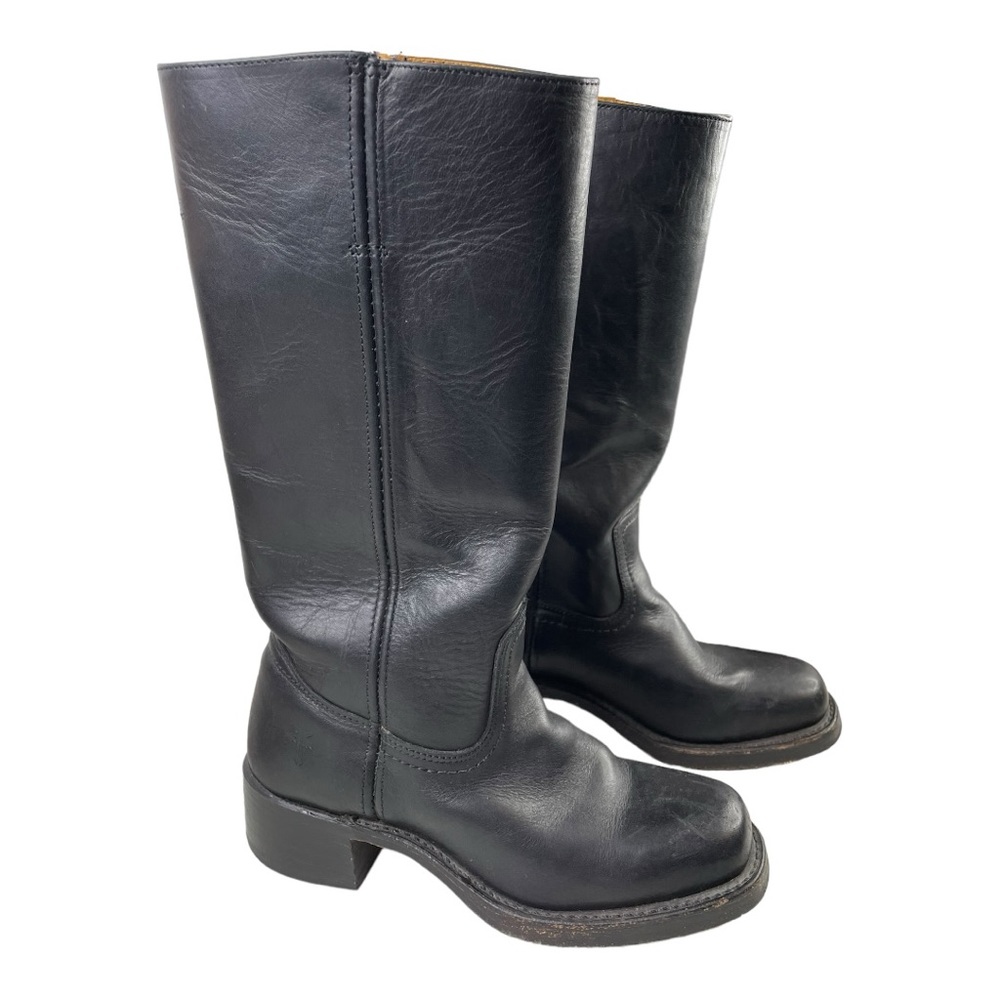 Women’s Frye Black Campus Boots Size 7M Leather - Chunky Heel - Pull On Tabs